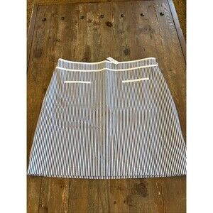 Talbots Women's Cotton Seersuckers A-Line Skirt Indigo Blue Stripe Sz 14 NWT New